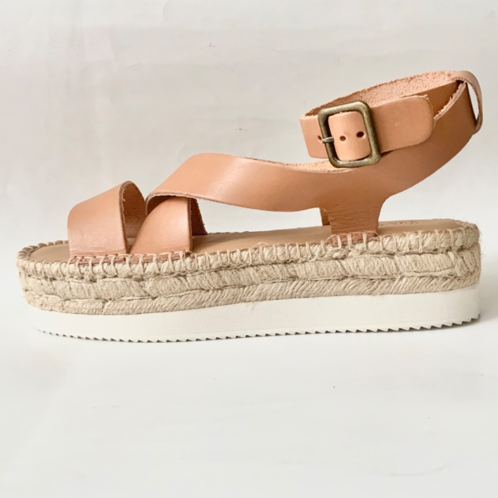 Soludos Olympia Brown Tan Leather Platform Espadrille Sandals Anthropologie 9 - Picture 9 of 12